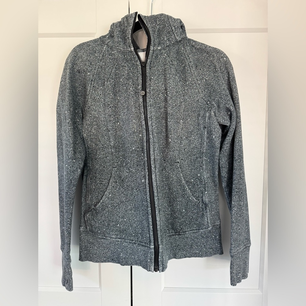 Lululemon Scuba Hoodie Full Zip Heathered Black Thumbholes Classic Size 8